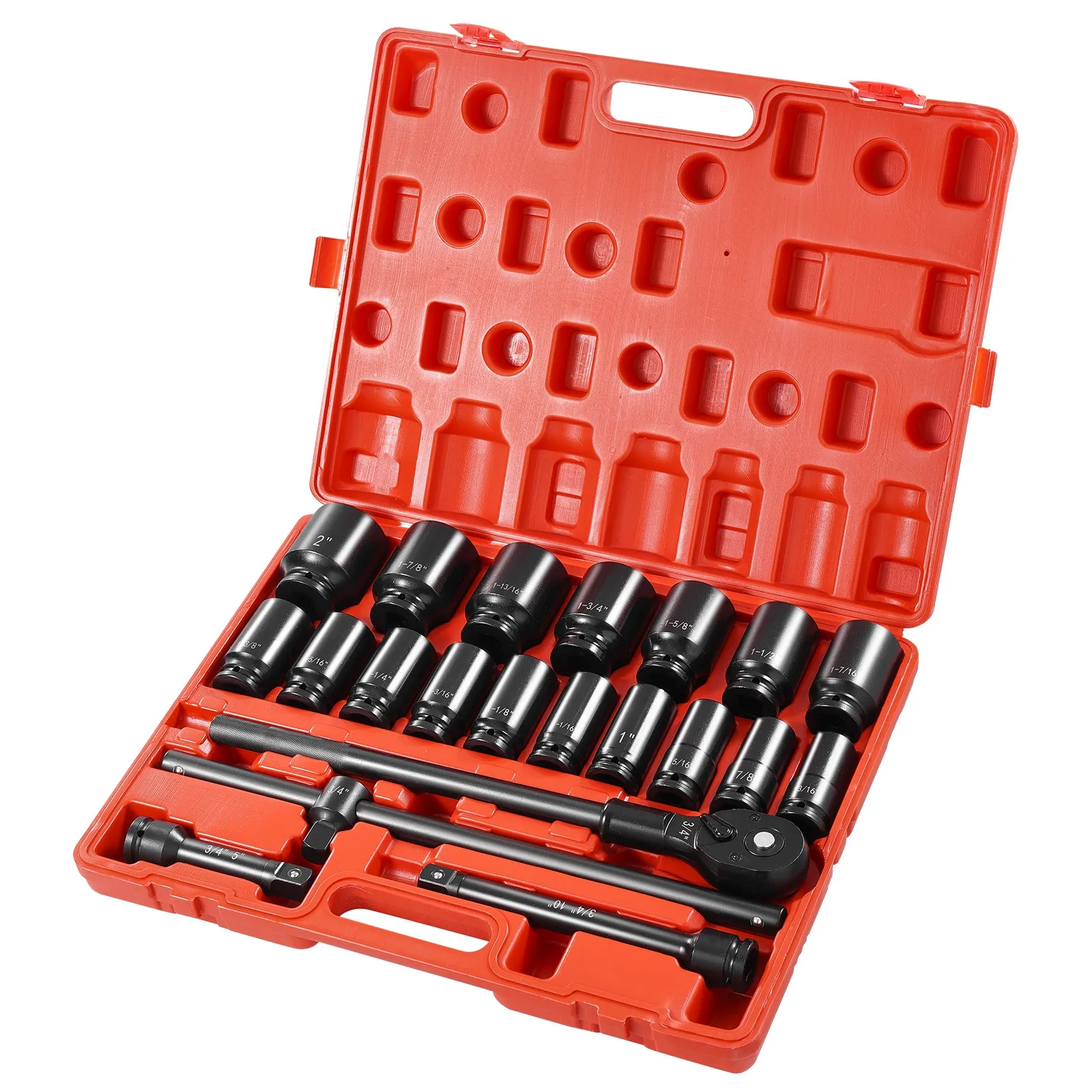 

Impact Sockets Set 3/4 Inch 22 Piece, 13/16" to 2" SAE 6-Point Extension Bar