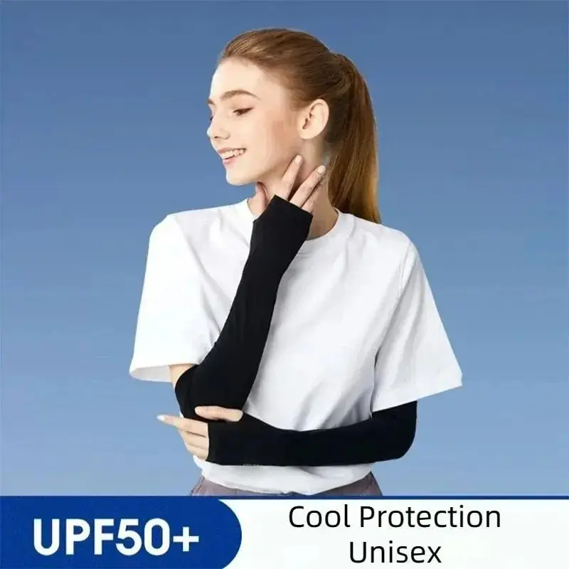 1 Pair Summer Finger Sleeve Ice Cool Wearing High Elastic Elbow Spring Outdoor Riding Fingerless Fishing Custom Ice Silk Sleeve