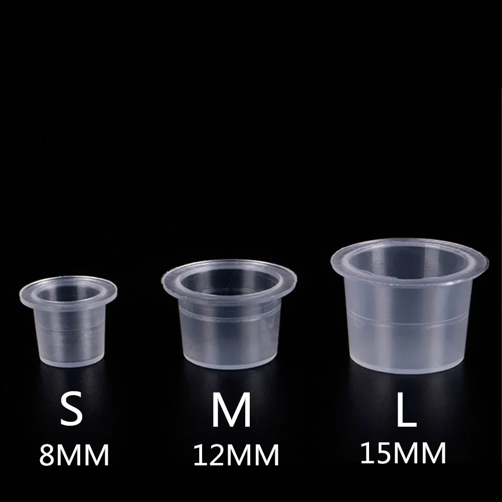 

100pcs Plastic Disposable Tattoo Ink Cups S M L Permanent Tattoo Pigment Clear Container Cap Tattoo Tools Accessories