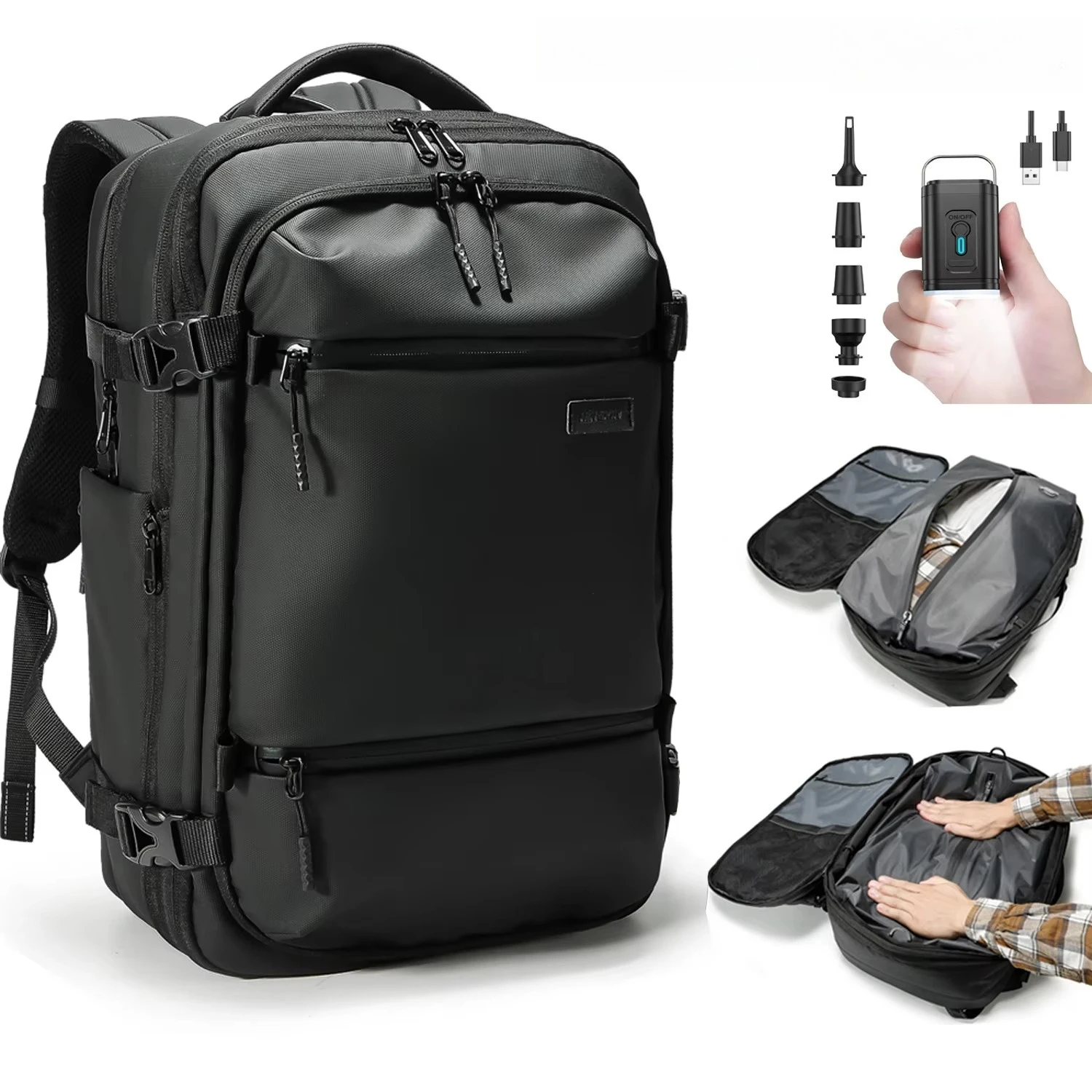 Men's Multi-Functional Travel Computer Backpack Release Air Bag Zipper Closure Waterproof Expandable Vacuum Compression Backpack