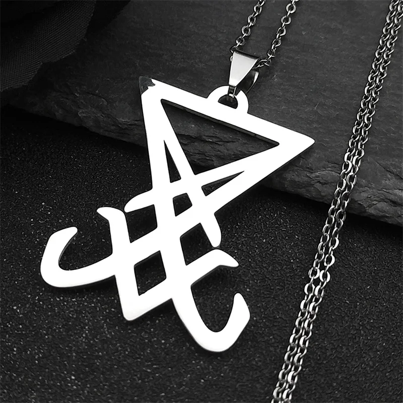 Sigil Church of Satan Stainless Steel Necklace Men Seal of Lucifer LaVey Hidden Devil Necklace Jewelry colgante hombre N641S03