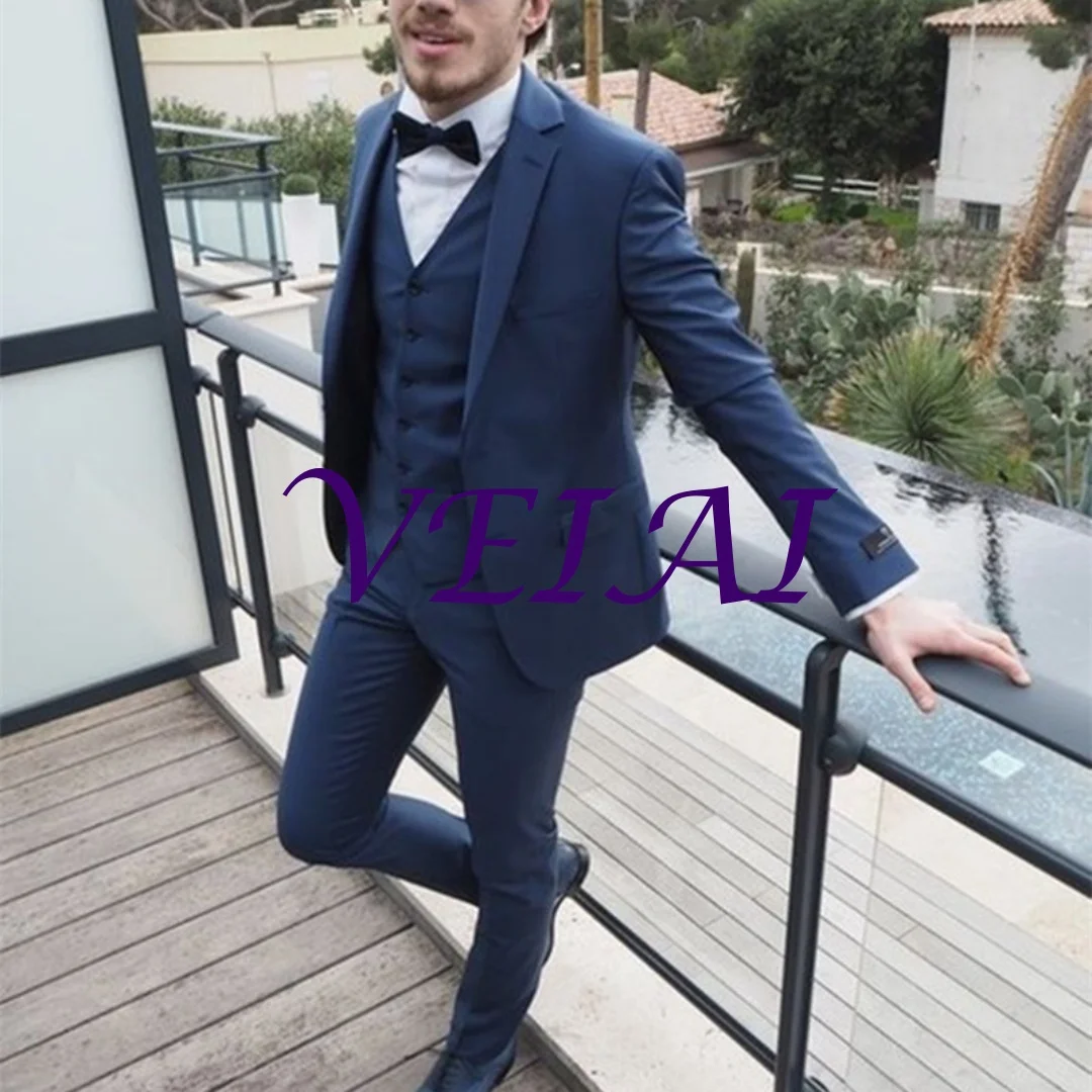 

Мода по индивидуальному заказу (куртка + брюки + жилет + галстук) Custome Homme темно-синий мужской костюм из 3 предметов бестселлер для свадьбы жениха мужские мужские с узором «елочка»