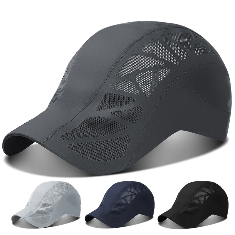 Summer Sports Mens Sun Hats Breathable Mesh Quick-drying Visor Caps Outdoor Gorro Hombre Boina Golf Hat Fashion Solid Flat Cap