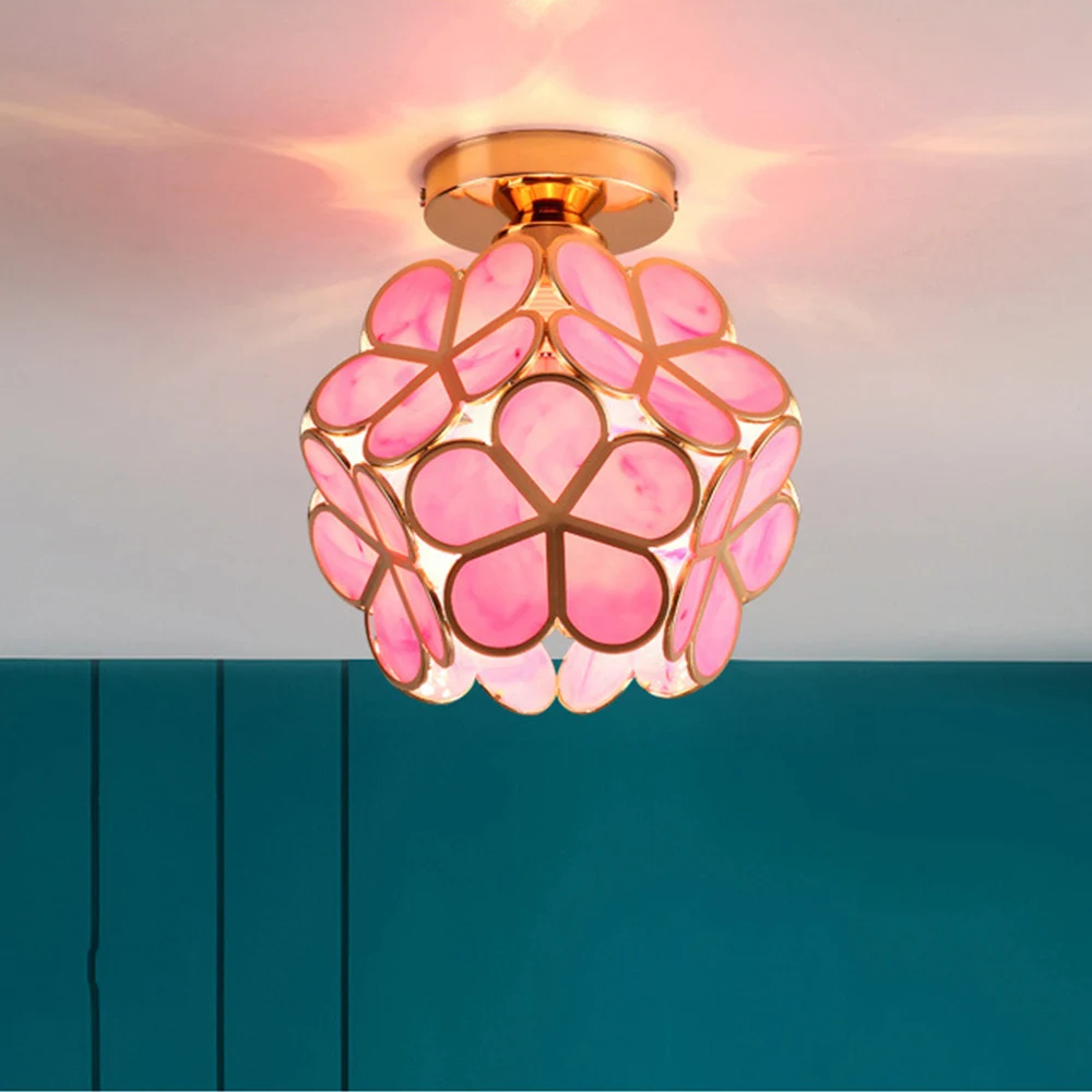 Nordic Flower Ball LED Ceiling Lamp E27 Iron glass Petal Inlaid Chandelier Aisle Corridor Home Decor Ceiling Light Restaurant