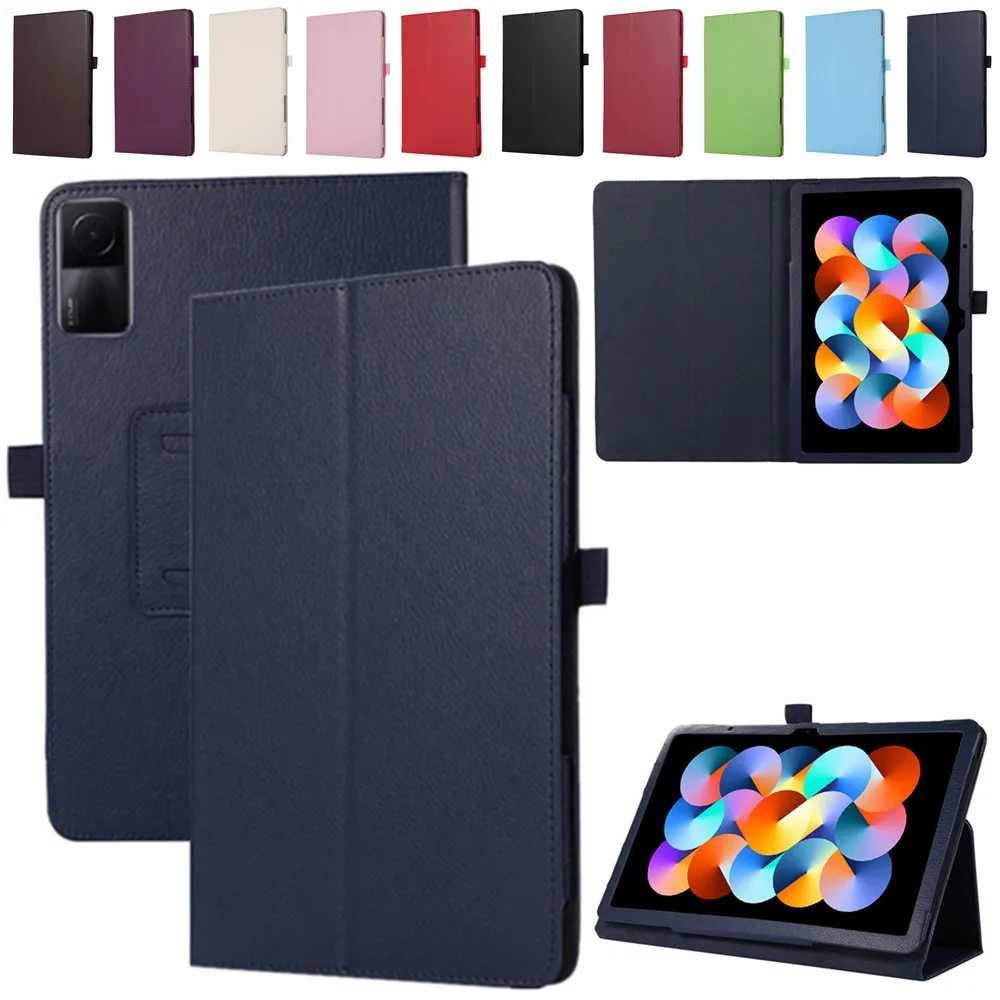 For Xiaomi Redmi Pad 10.61 Inch Litchi Pattern Solid Colored Flip Leather Case Foldable Stand Tablet Cover