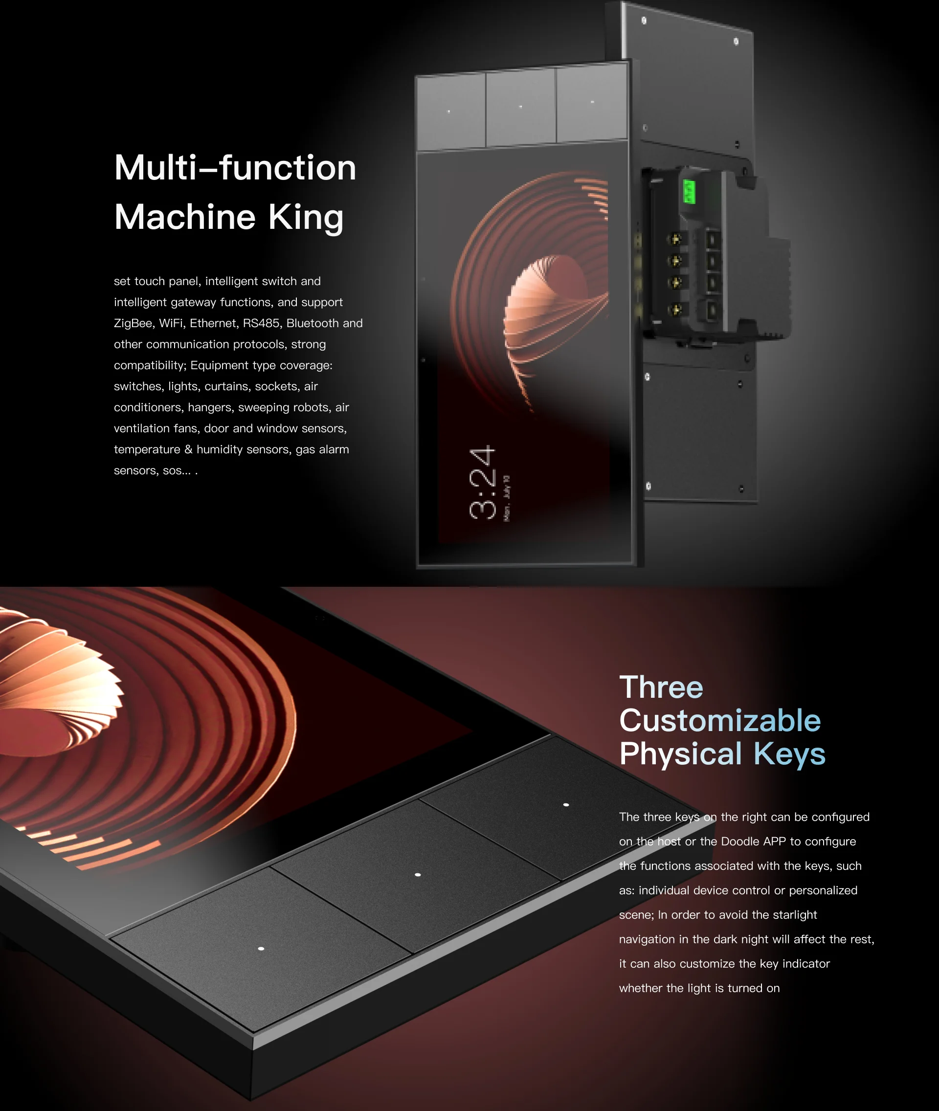 Interruptor de parede para casa inteligente Tuya com painel de cena Touchscreen inteligente Zigbee Display IPS operado por Android