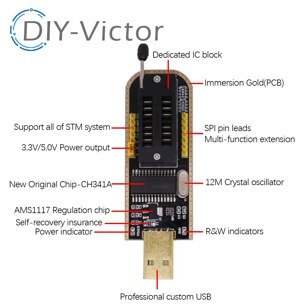 Programador USB CH341 CH341A con SOP8 SOP8 SOP, Clip de prueba, programador de enchufe IC, compatible con muchos chips EEPROM flash 24/25XX SPI