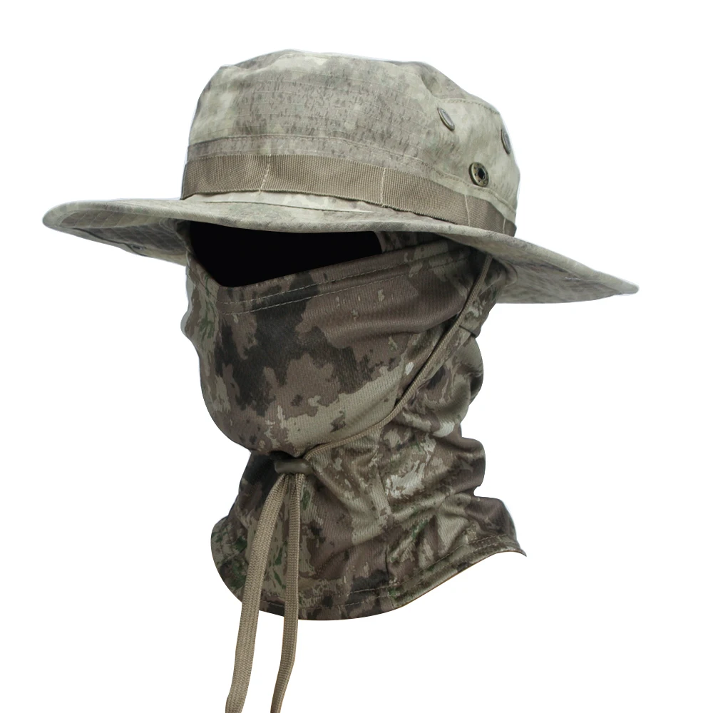 2 Teile/satz Männer der Sonnenschutz Breite Krempe Hut Mit Balaclava Mix Set Atmungsaktive Jagd Hut Outdoor Camping Wandern Angeln Kappe – Detail 14