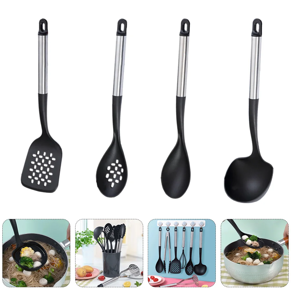 

4pcs Nylon Spatulas Set Cooking Turner Black Stainless Steel Kitchenware Baking Tools Nylon Spatulas Pastry Gadgets