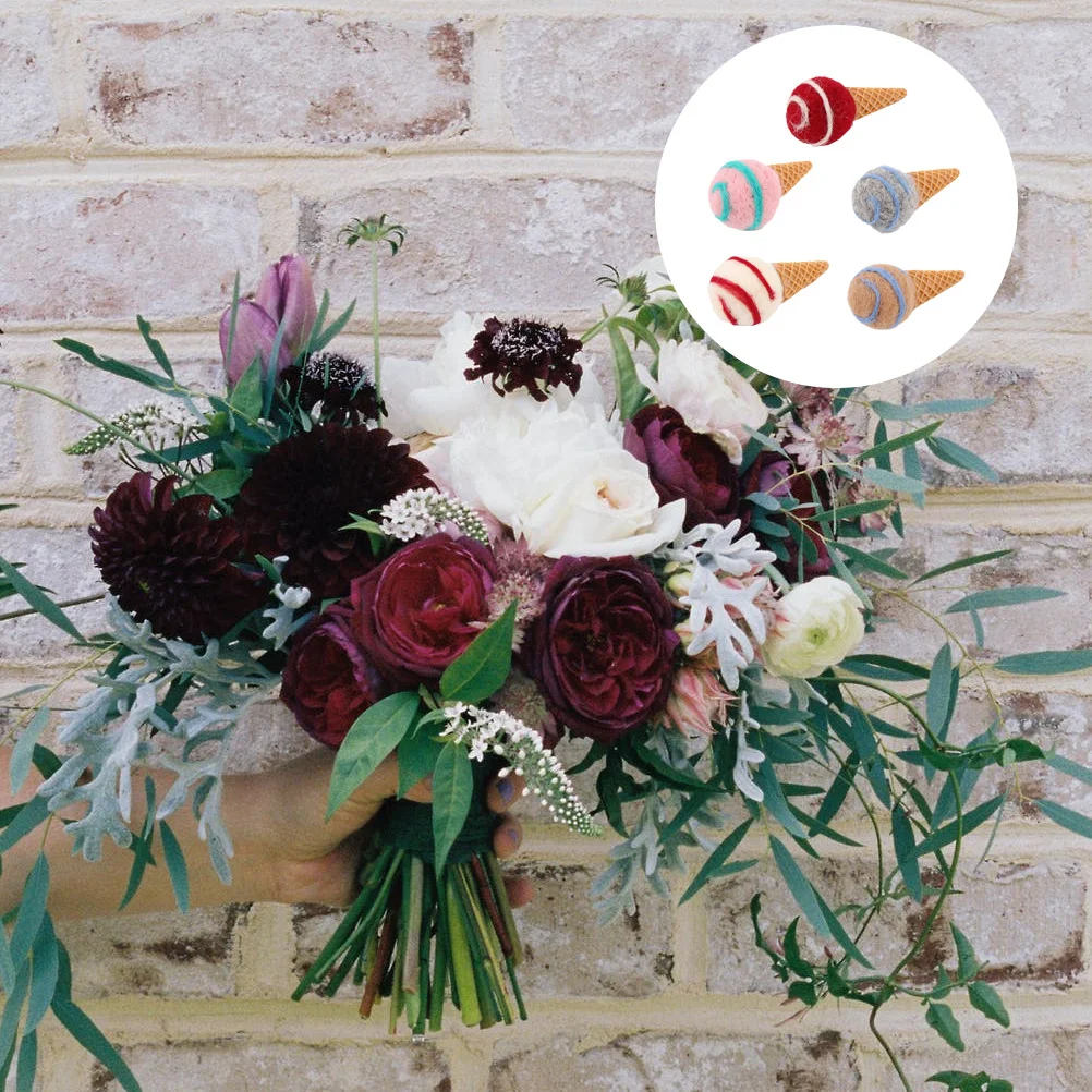 

5Pcs Realistic Simulation Ice Cream Felt Decor Holiday Christmas Bouquet Picks for Home Party Wreath Flower Arrangement Supplies