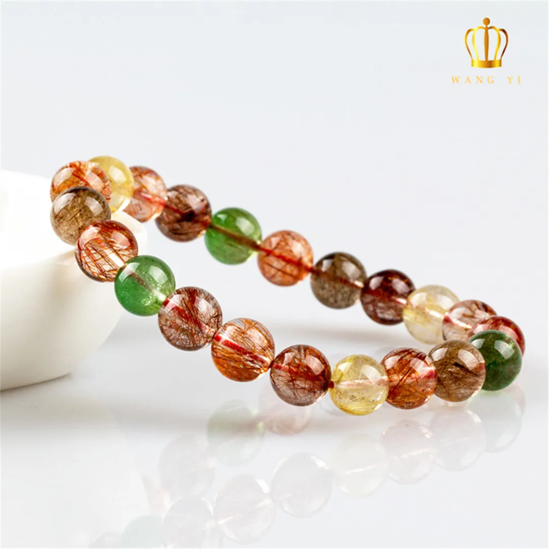 Top Natural Colorful Rutilated Quartz Bracelet Jewelry Women Lady Men Healing Wealth Gift Crystal Beads Strands AAAAA 7-12mm