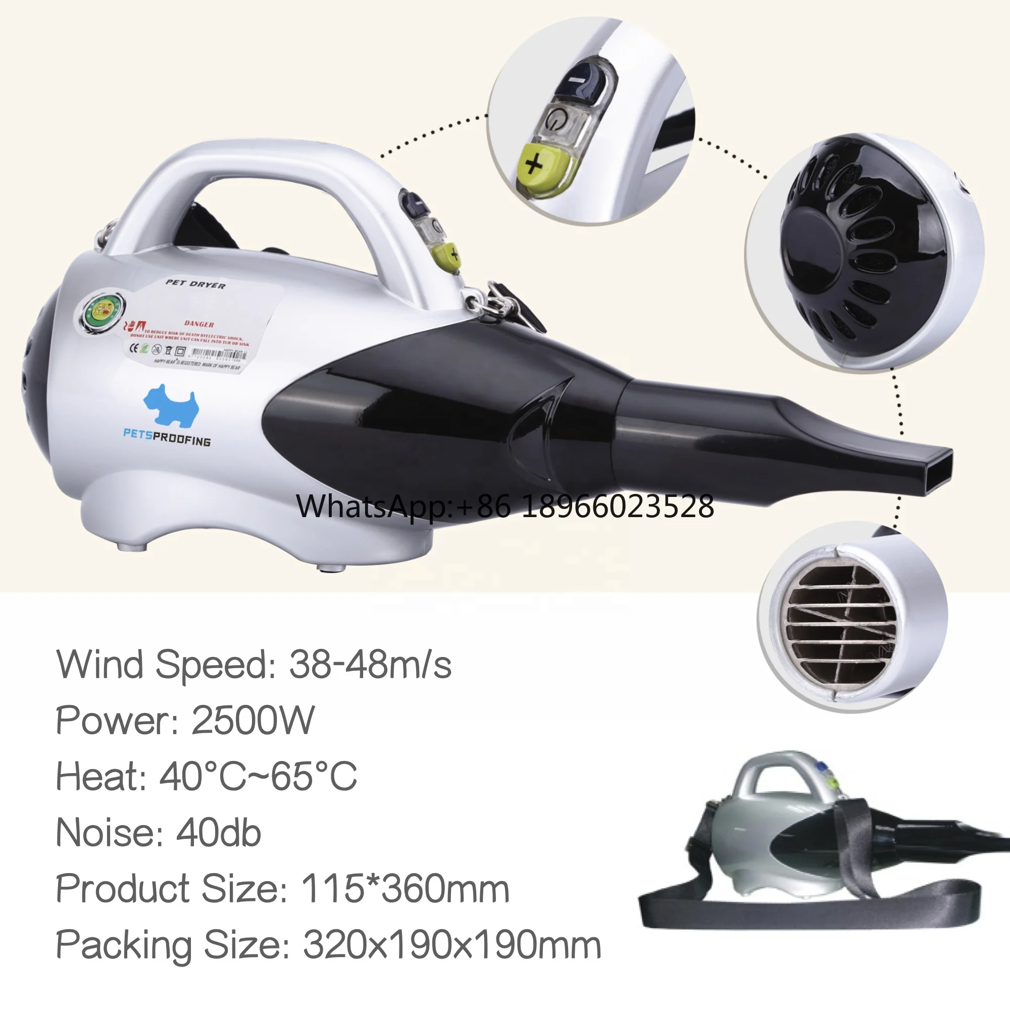 Europe Sell Well 1200W   Grooming Hair Dryer Low Noise Portable pet cat dog hair dryer machine