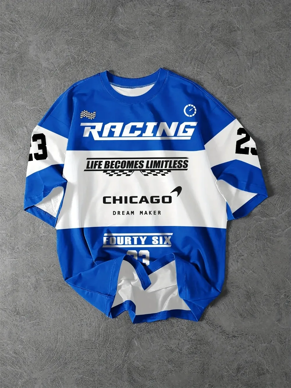 Racing Theme Checkered Flag Pattern Letter 3D Print Sport Quick-dry Breatha Men Loose T-shirt Outdoor Street Leisure Fashion Top