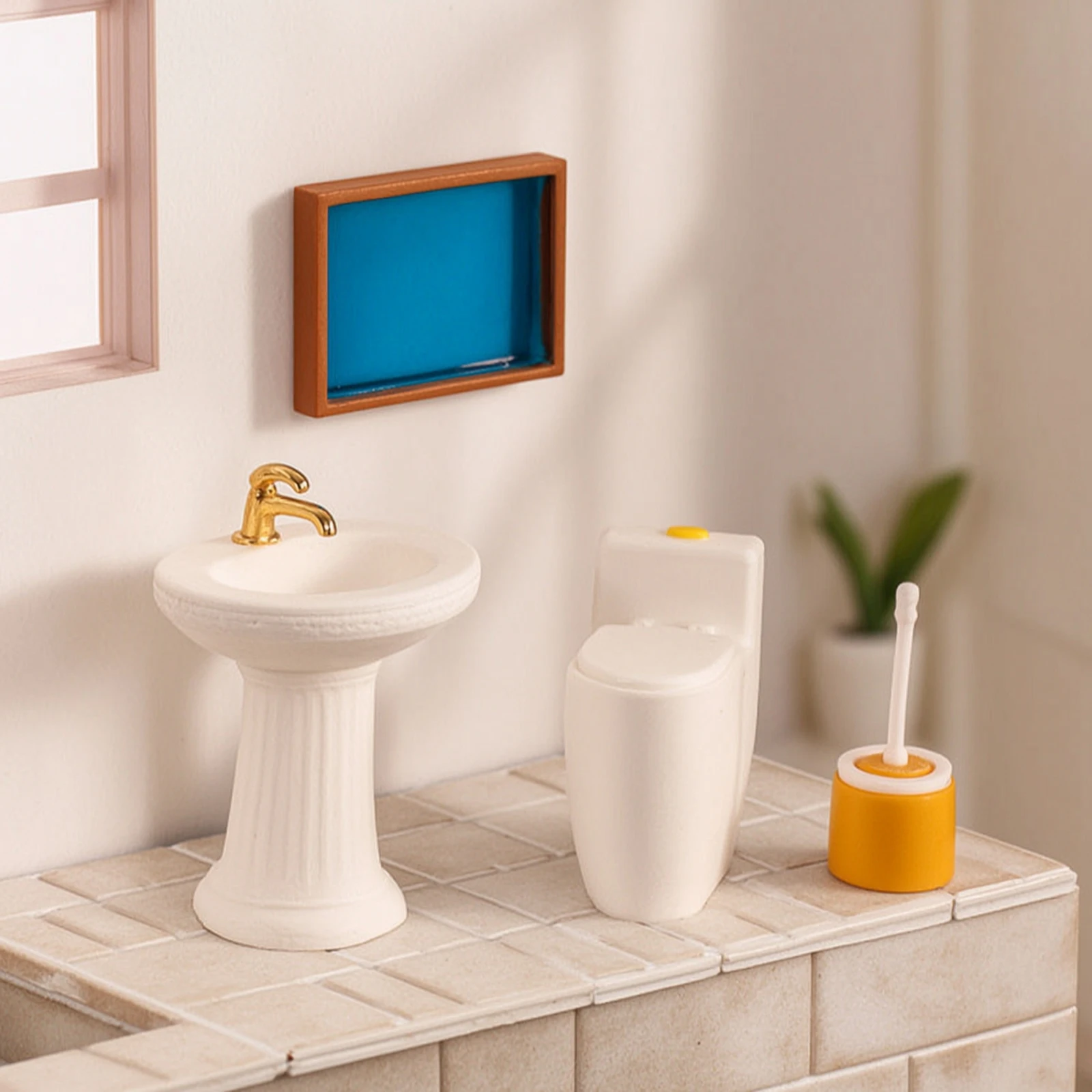 

4 Pieces Dollhouse Bathroom Set Detailed Miniature Bathroom Set Miniature Toilet and Sink Realistic Furniture 1:12 Scale
