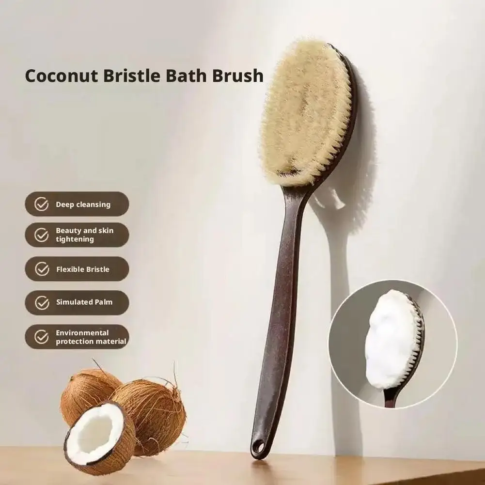 1 Pc Long-handled Bath Brush Natural Coconut Silk Bristle Soft Back Rubbing Body Brush Woman Man Skin Care