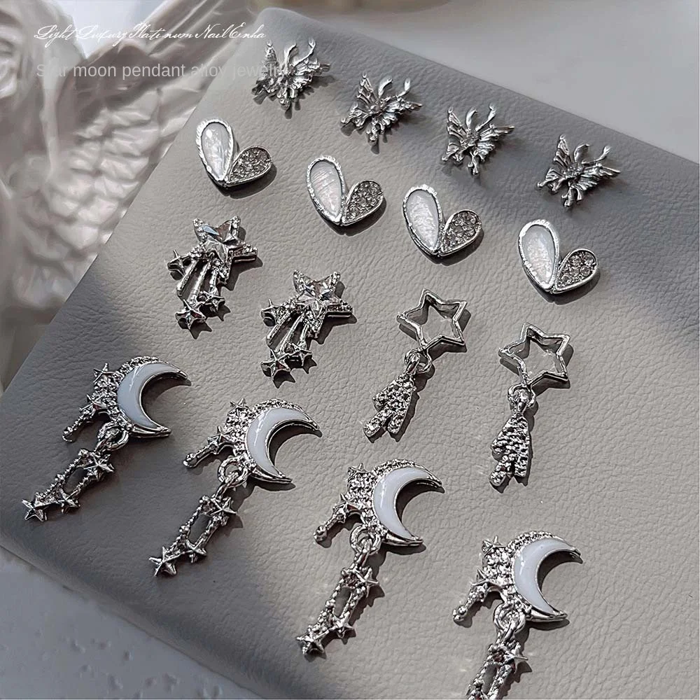 4Pcs/set Metal Chain Nail Art Drills Star Nail Decorations Manicure Ornaments Alloy Nail Charms Heart Nail Accessories