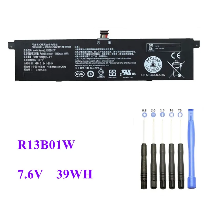 

7.6V 5230mAh New R13B01W R13B02W Laptop Battery For Xiaomi Mi Air 13.3" Series Tablet PC 39WH R13B01W