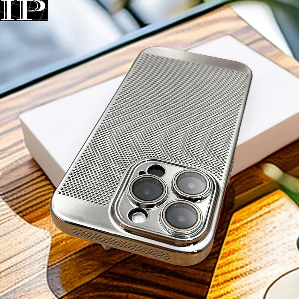 Luxury Ultra Thin Heat Dissipation Ice Sensation Case For iPhone 15 14 13 12 11 Pro Max Plus Plating Border Lens Protector Cover