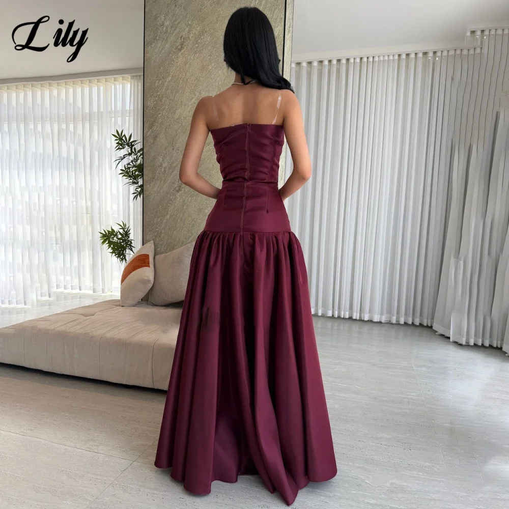 فستان سهرة من Lily Burgundy مع ثنيات بدون حمالات للحفلات الراقصة ثنيات لحفلات الزفاف مشد خلفي رداء de soirée مخصص #2