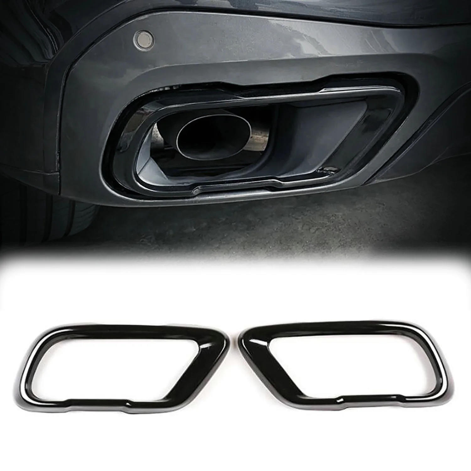 

⭐Genuine⭐2PCS Gloss Black Exhaust Tips Tailpipe Cover For BMW X5 G05 X6 G06 X7 G07 2019-2023 Stainless Steel Muffler Accessories