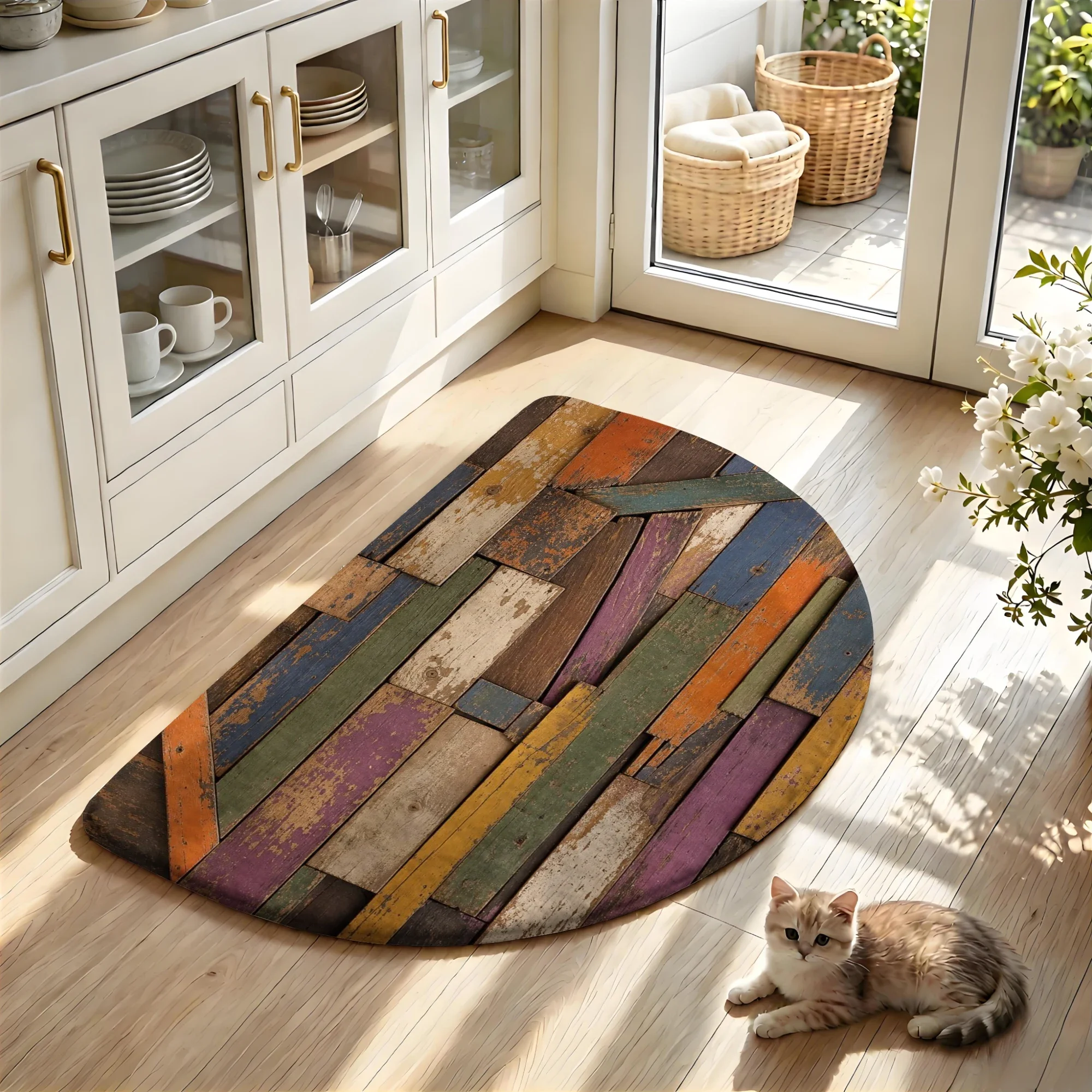 3D Printed Half round Flannel Floor Mat Slow Rebound Sponge Water Absorbing Household Door Mat Bathroom Anti-Slip
