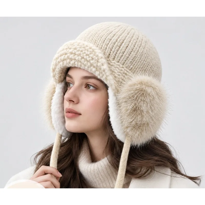 2026  Winter New Women Knitted Hat Couple Ear Protection Lei Feng Hat Thickened Warm Head Covering Cap for Outdoor Activities