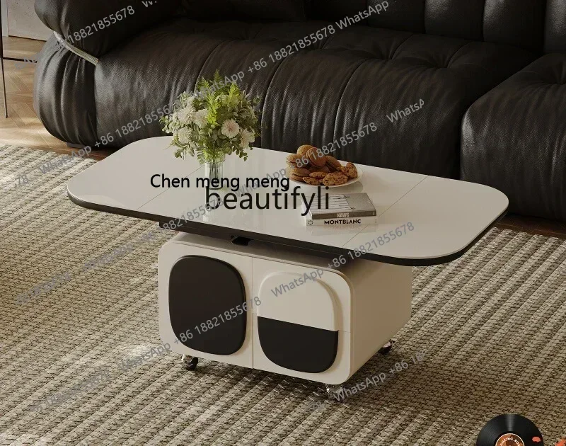 D178   Italian minimalist mobile coffee table liftable folding rock slab multi-functional living room trolley sofa side table