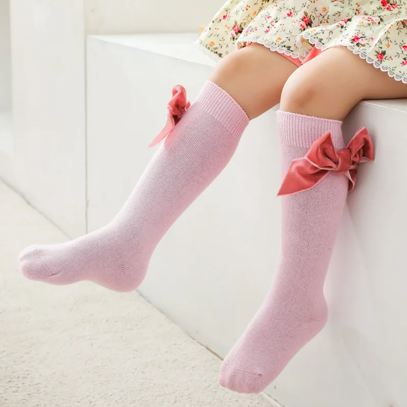 Winter Autumn Baby Girls Christmas Socks Bowknot Kids Knee High Long Sock Cotton Spanish Children 1-8 Years Toddlers Tube Socks