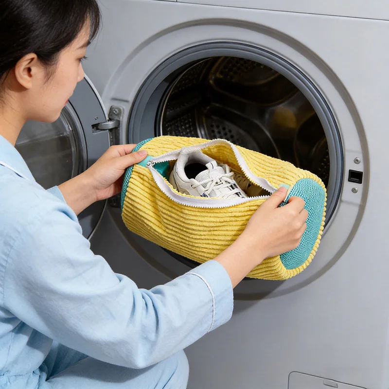 Washing Machine Shoe Wash Bag with Soft Brushes, Anti-Deformation Sneaker Laundry Cleaning Bag with Zipper, 2 Styles