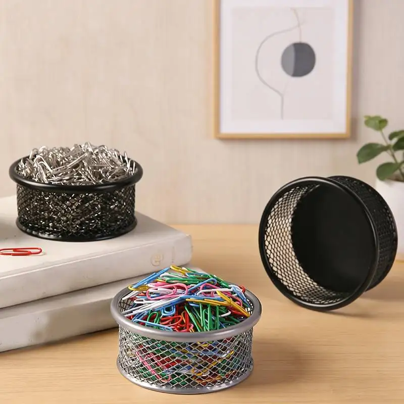 4pcs Metal Desktop Storage Buckets, Paperclip/Folder Storage Tubes, Small Office Stationery Organizers