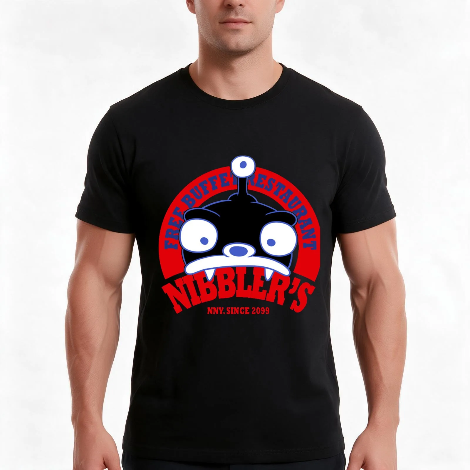 Nibblers Free Buffet Restaurant T-Shirt, Summer Casual Cotton Tee, Oversized Streetwear Tops, Vintage Graphic Print, 100% Cotton