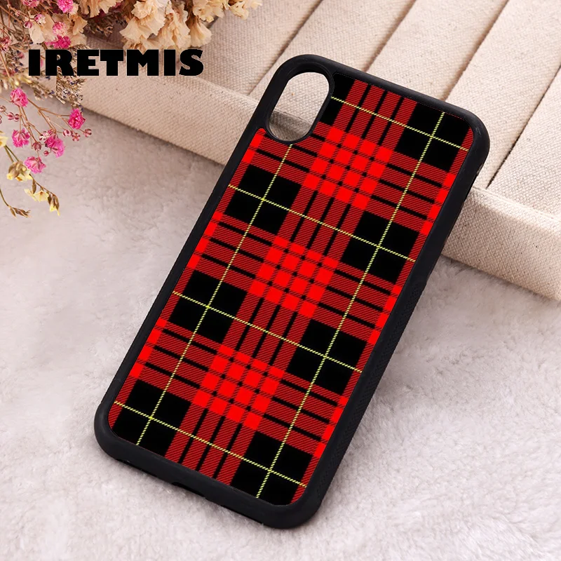 Iretmis Phone Cover Case For iPhone X XS Max XR 11 12 13 PRO MINI 14 15 16 Plus Rubber Silicone TPU Red Plaid