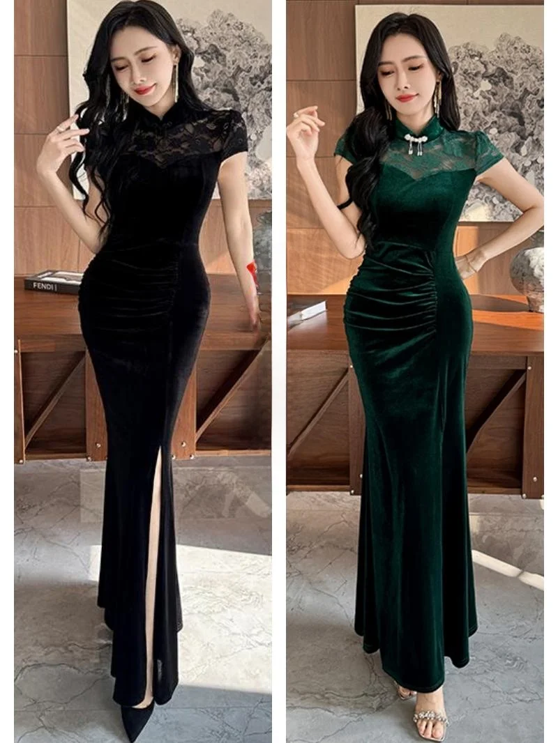 

Ele Long Dr Slimming Workwear for Foot Bath Techans ort Sve Chinese Sle Daily Wear Triacetate Fiber