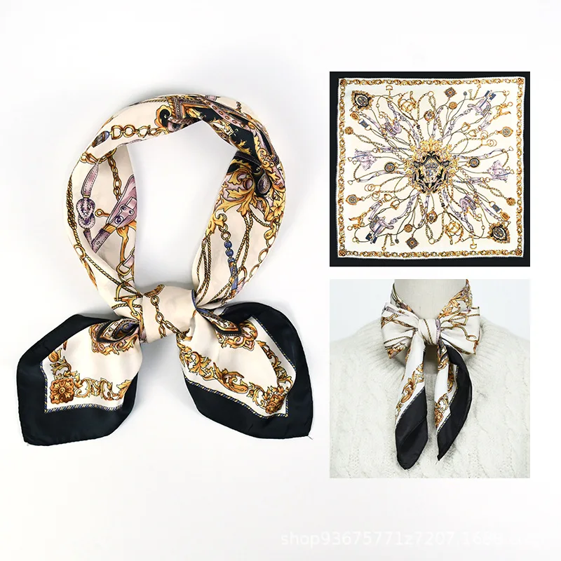 

Chain Print Female Satin Neck Silk Scarf Square Hair Scarves Foulard Head Band Shawls Wraps Neckerchief Bandana Women