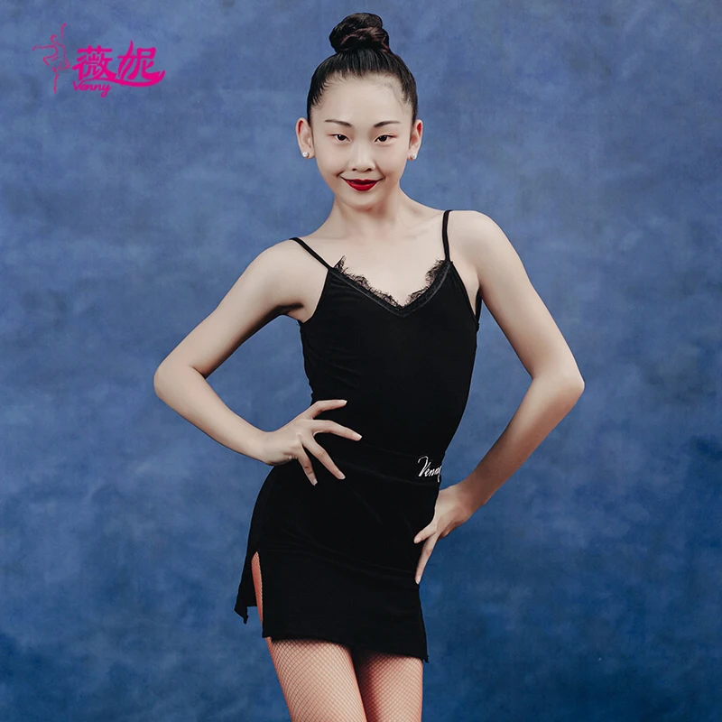 

Комплект из 2 предметов для латинских танцев Vennystyle для девочек, топ без рукавов с открытой спиной и облегающая юбка, интенсивная тренировочная одежда