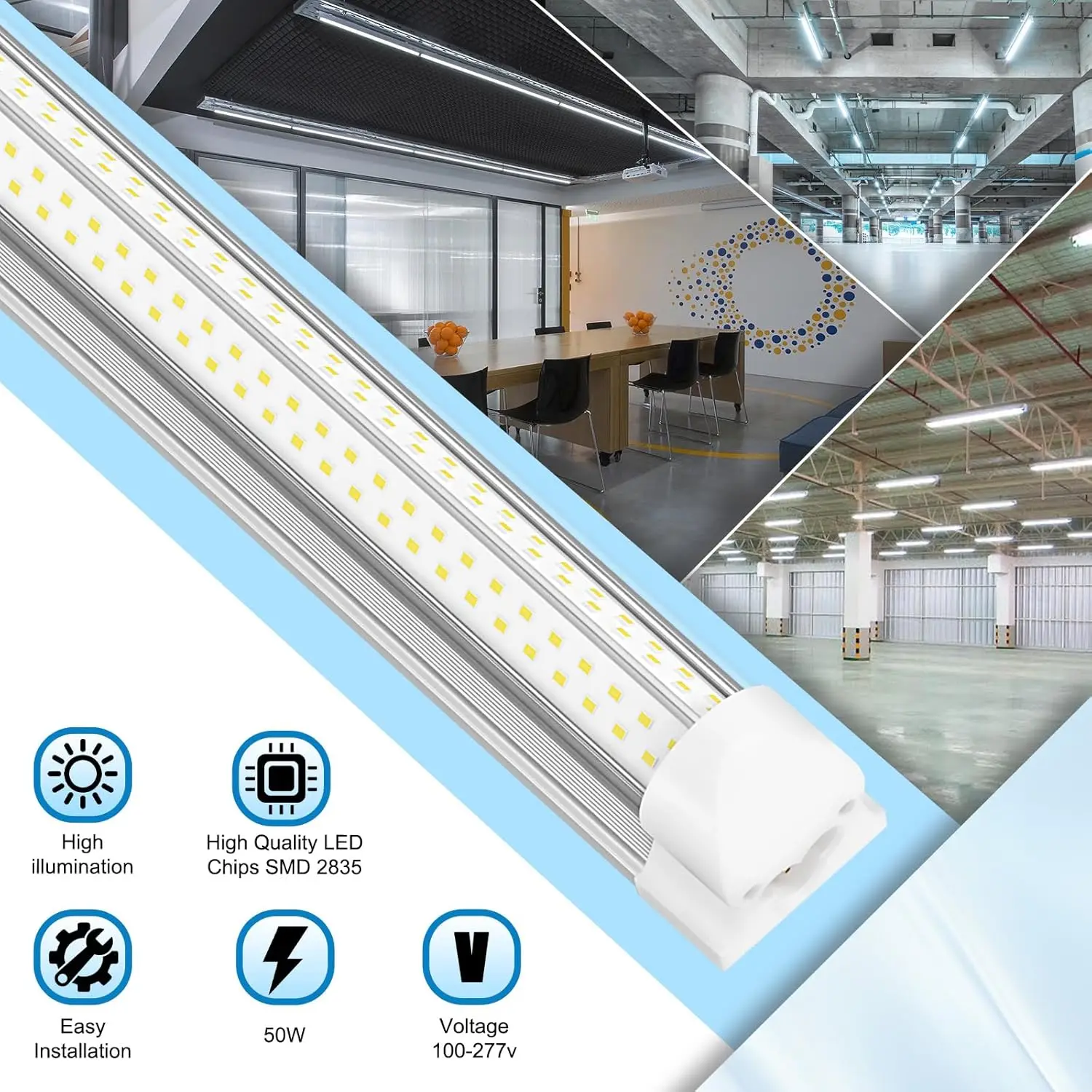 Light for Workshop Garage 12-Pack 50W 5000K Daylight White Super Bright 7500LM, Linkable, Link Max 6 Lights, Plug in Play Long L