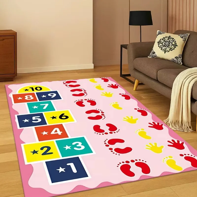 VIKAMA Cartoon Hopscotch Kids Area Rug Non Slip Soft Washable Playroom Nursery Bedroom Educational Game Floor Mat