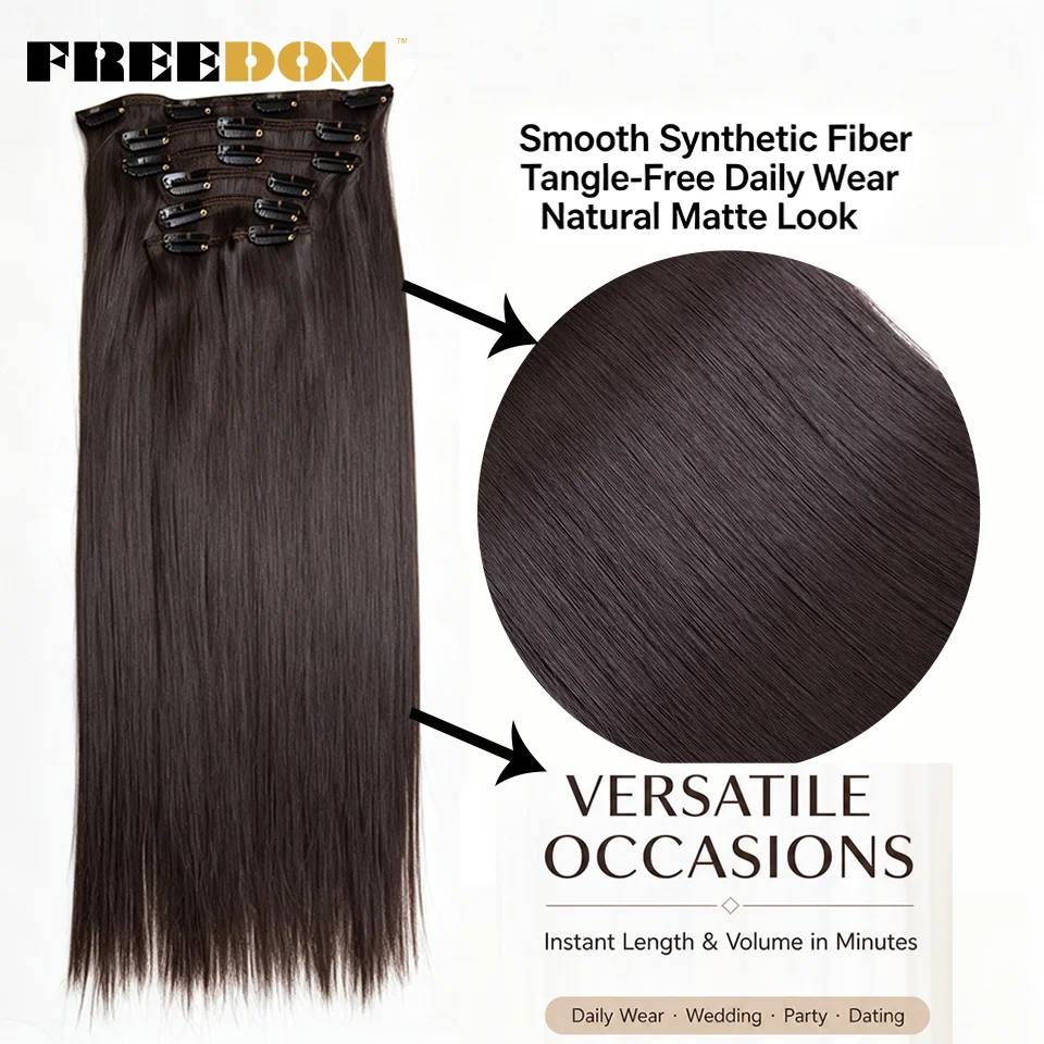 FREEDOM Synthetische Clip-In-Haarverlängerungen, 7 Stück/Set, 18"-22" Zoll, lange, glatte, Ombré-braune und blonde Haarstücke für den täglichen Gebrauch von Frauen. – Detail 8