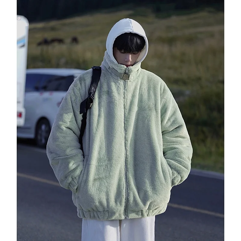 

Men's Winter Thickened Fleece Lined Cotton Jacket Lamb Velvet Stand Collar American Style Trendy Brand Youth Cotton Coat