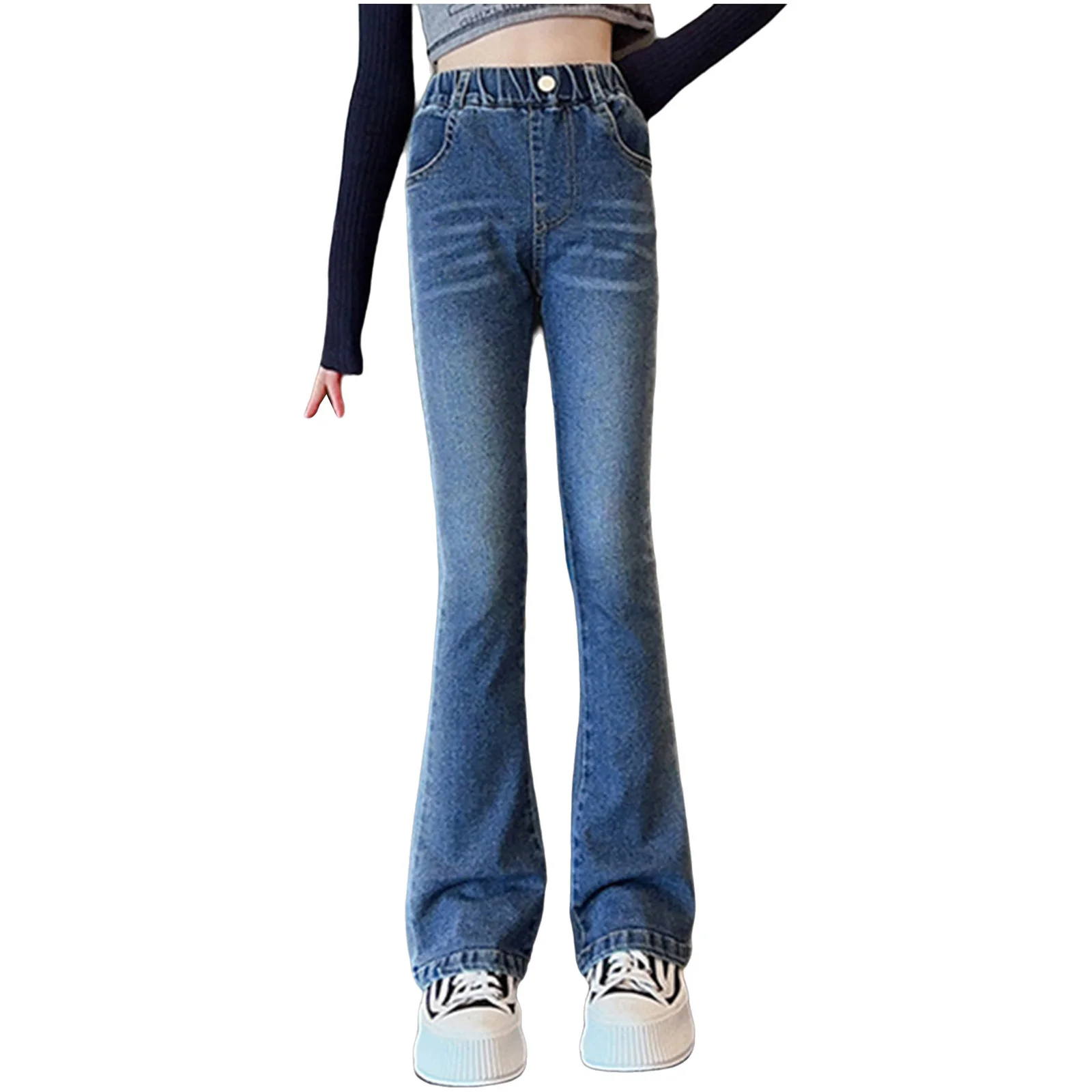 Girls Casual Denim Flared Pants Children's Fashion Outer Wearing Trousers Baby Girl Versatile Slim Bell-Bottom Jeans