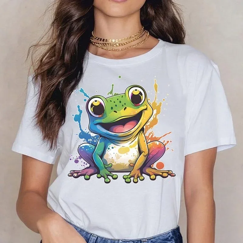 Frog Printing T-Shirt Women Men Tees Round Neck T-Shirt  women clothing  aesthetic clothes 2024 y2k clothes Cotton Tops women