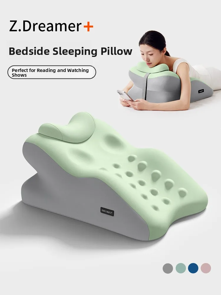 Zhimengren Bedside Pillow Stomach Sleeping Pillow Back Support Neck Support Reading Pillow Memory Foam Removable Cover