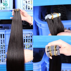 SWANEE Tape In Extensions Human Hair 100% Natural Straight Seamless PU Skin Weft Adhesive Glue Tape Ins for Salon High Quality
