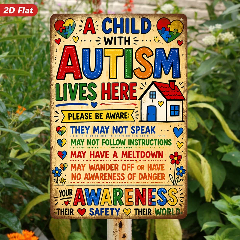 Autism Awareness Home Decor Metal Sign Wall Art, 