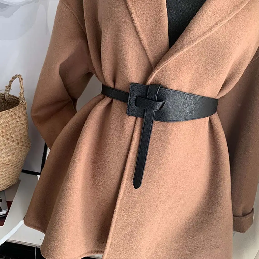 Black Thin Sweater Clothing Accessories Skirt Coat Decorations Women Waistbands Corset Belt Knotted Waist Strap PU Leather Belt