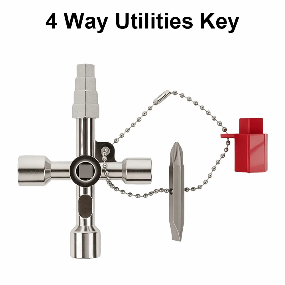 4in1 Way Utilities Key 4-Sided Wrench Control Cabinet Key Heater Bleed Key Universal Key Cross Wrench