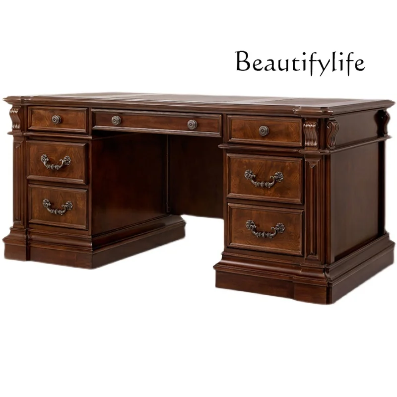 

American Style Villa Solid Wood Boss Desk Study Executive Desk European Style Solid Wood Desk