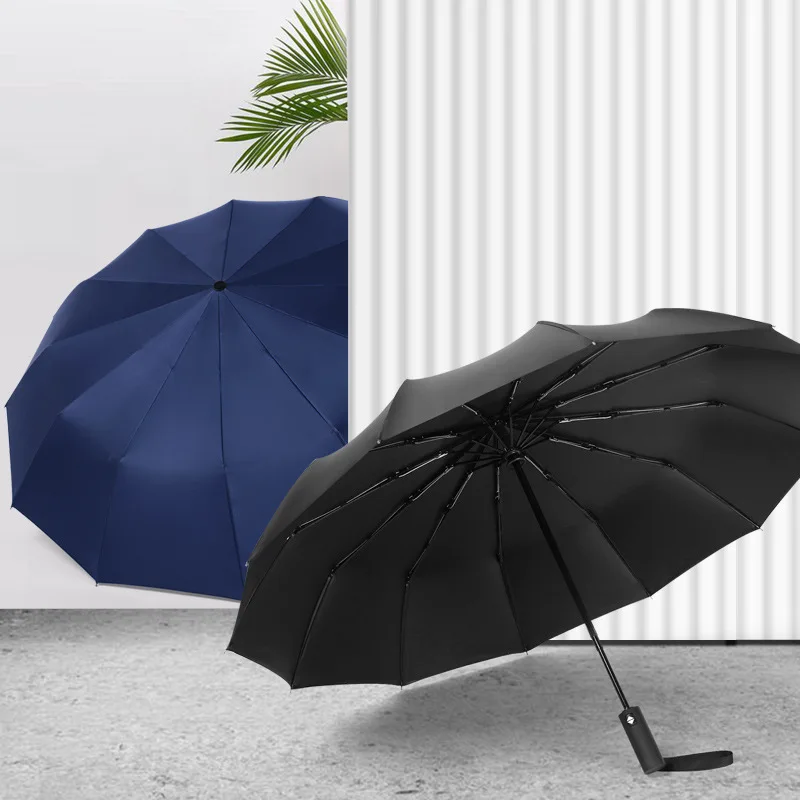 New 12 Ribs Automatic Umbrella Rain Wind Resistant Sun Umbrellas Black Coating Umbrella Parasol Portable UV Folding Umbrellas