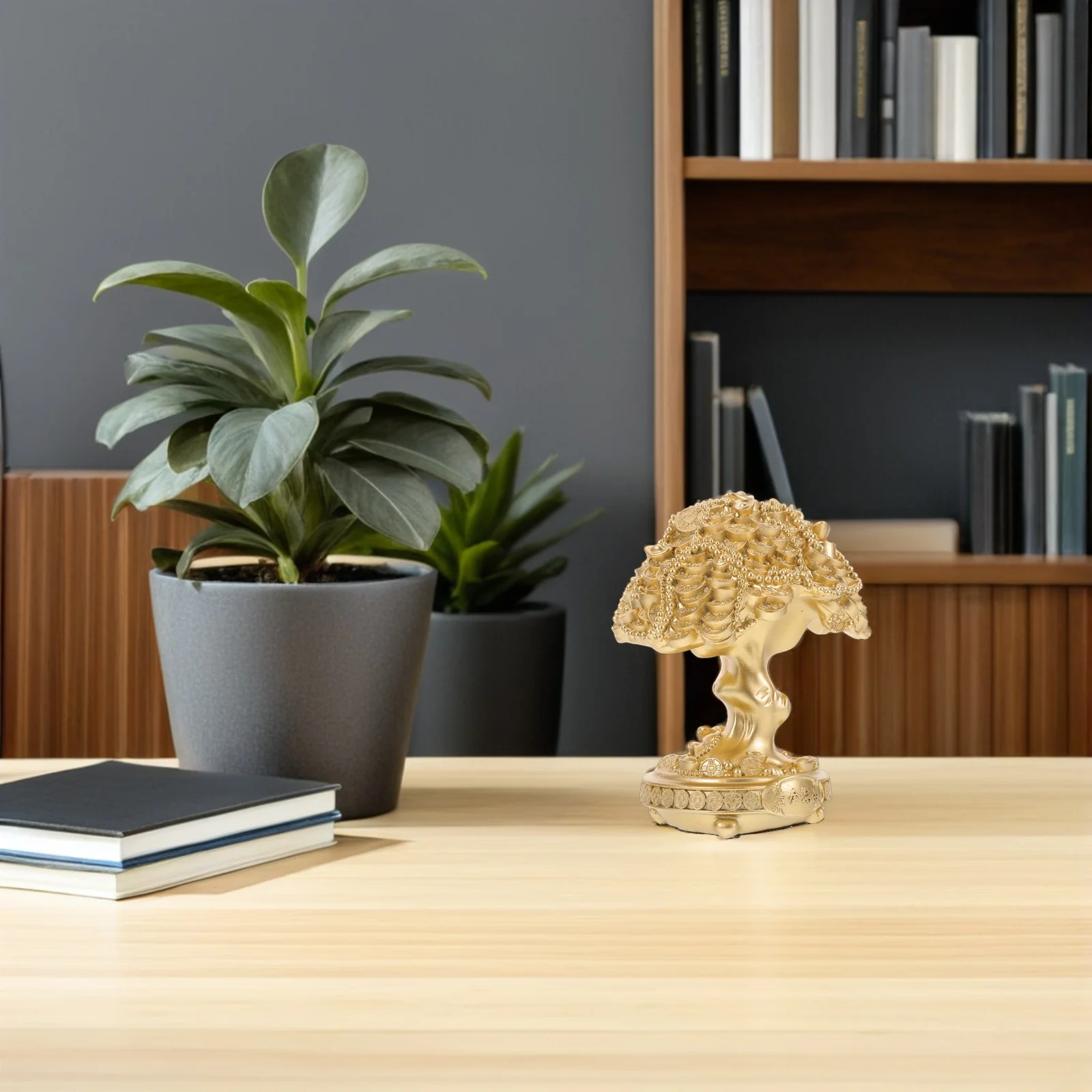 

Fortune Tree Resin Sculpture Money Plant Chinese Style Wealth Bonsai Home Office Decor Small Tabletop Decoration