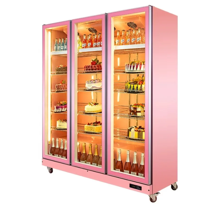 ommercial Glass Door Upright Cooler Display Refrigerator Showcase for Fruits Drinks Flowers Cakes Custom